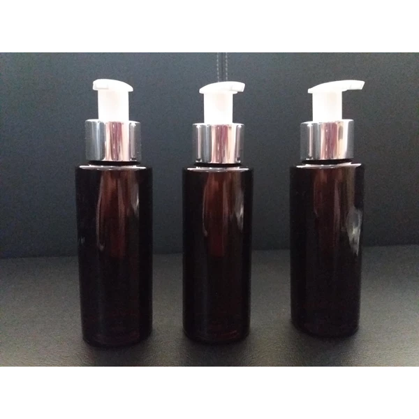 Rf 100 Ml plastic bottle chocolate and Lotion Pump Silver